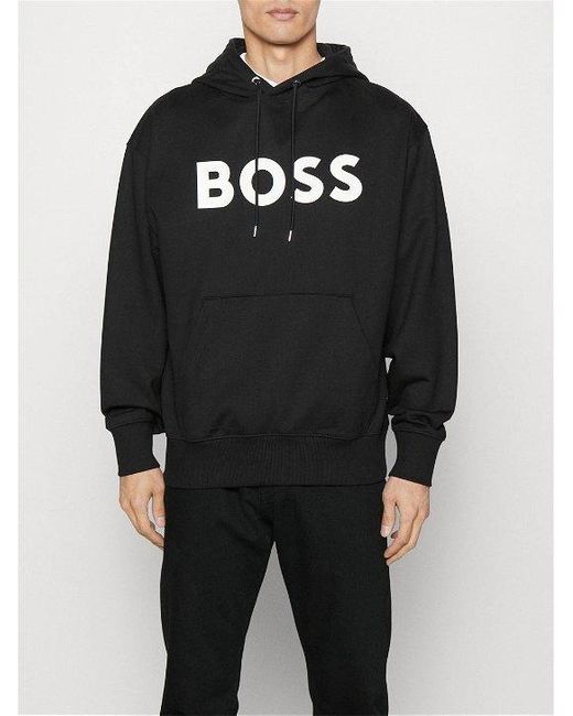 Boss Black Boss Logo Printed Drawstring Hoodie for men