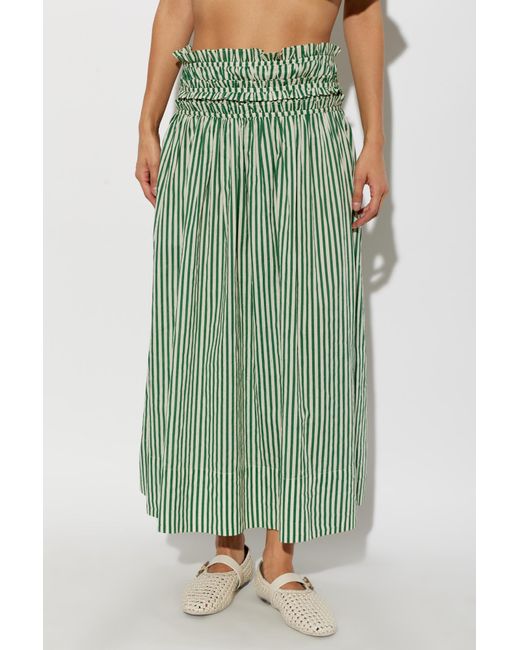 AllSaints Green Kali Smocked Stripe Skirt