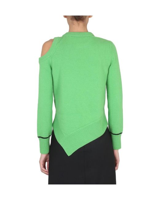 McQueen Green Asymmetric Hem Cut-Out Pullover