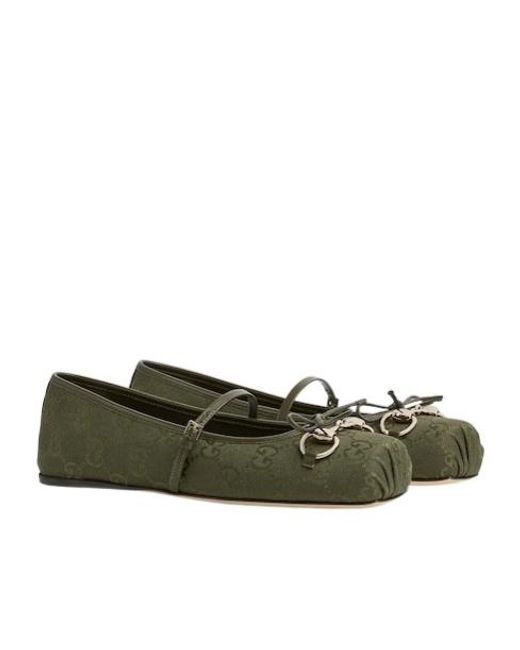 Gucci Green Horsebit Ballet Flat, Fabric