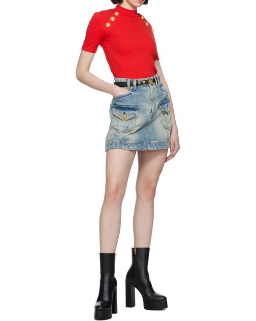 Balmain Red Signature Coin-Buttons T-Shirt