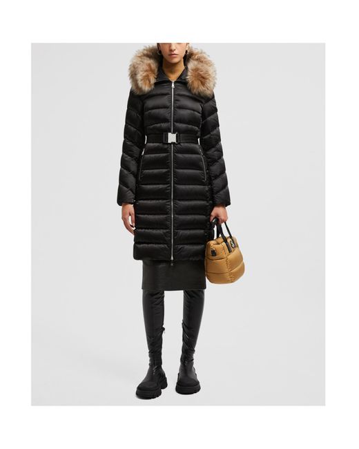 Moncler Black Leersie Hooded Shearling Long Down Jacket