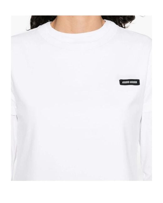 Miu Miu Set Of Three Logo Patch T-Shirts in White | Lyst