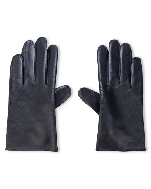Boss Blue Leather Gloves for men