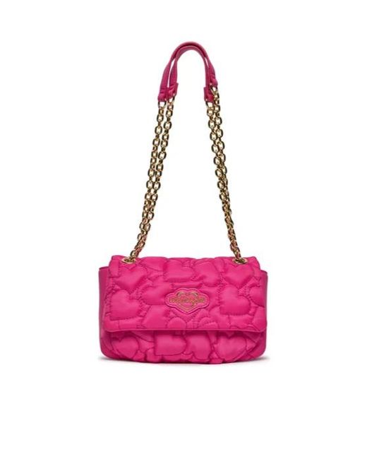 Moschino Pink Love Puffy Heart Chain-Link Shoulder Bag