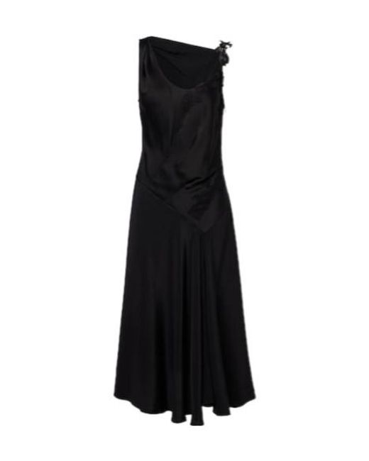 Victoria Beckham Black Lace-Trimmed Crêpe Satin Midi Dress