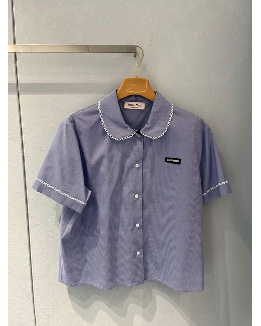 Miu Miu Blue Short-Sleeved Checked Shirt