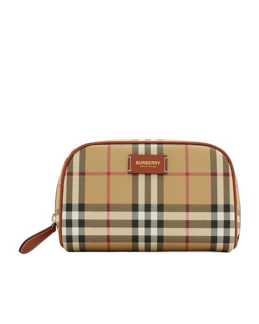 Burberry Metallic Checked Logo Patch Zipped Clutch Bag