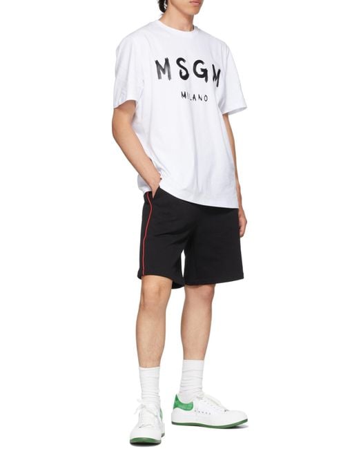 MSGM White Logo Printed Crew Neck T-Shirt for men