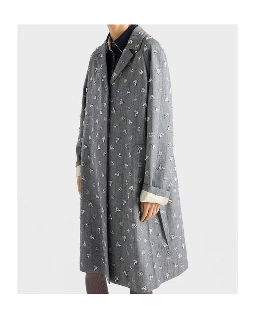 Prada Gray Single-Breasted Embroidered Pinstripe Coat
