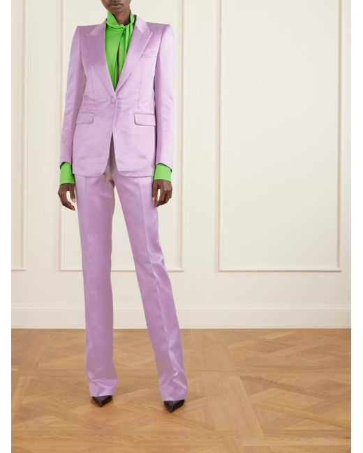 Tom Ford Purple Duchesse Tailored Straight Satin Pants