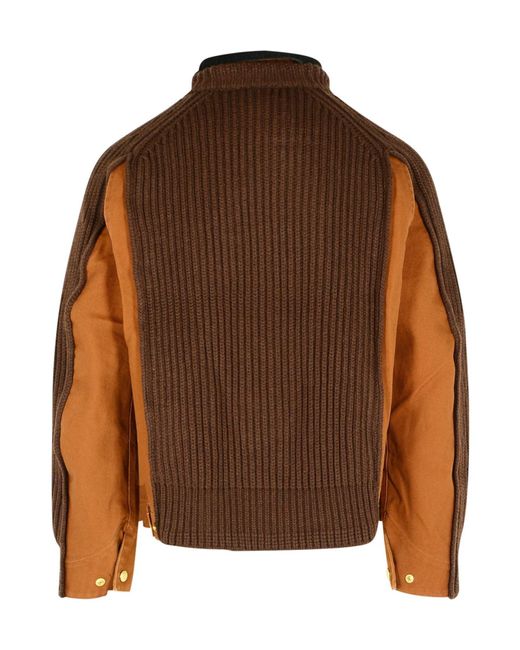 Sacai Brown X Charhartt Panelled Logo Patch Zip-Up Jacket for men