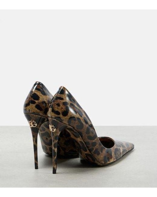 Dolce & Gabbana Brown 105 Leopard-Print Polished Leather Pumps