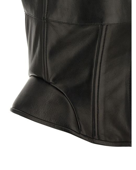 Ermanno Scervino Black Peplos Square-Neck Leather Top