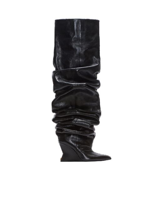 Balmain Black Wedge Thigh-High Boots
