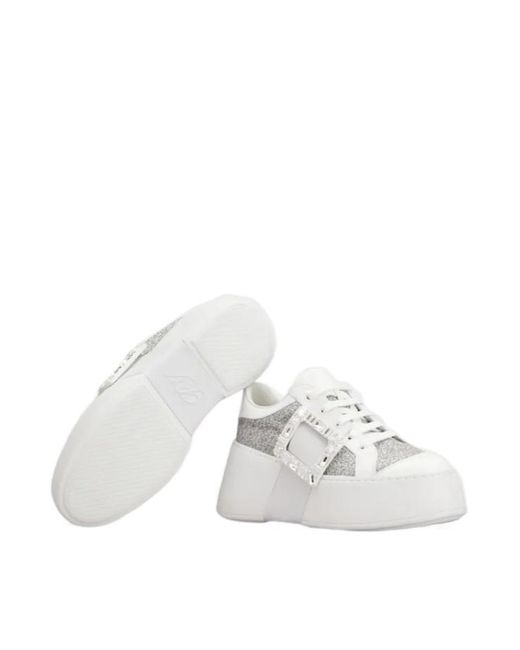Roger Vivier White Embellished Lace-Up Sneakers