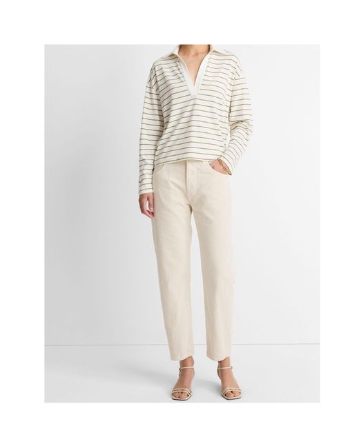 Vince White Striped V-Neck T-Shirt