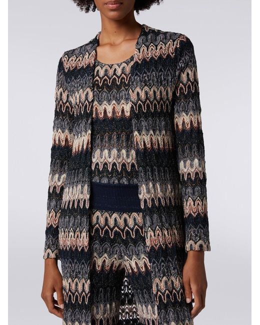 Missoni Gray Zigzag Crochet-Knit Long Cardigan