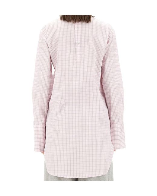 Dries Van Noten White Grid Mock-Neck Long-Sleeve Shirt