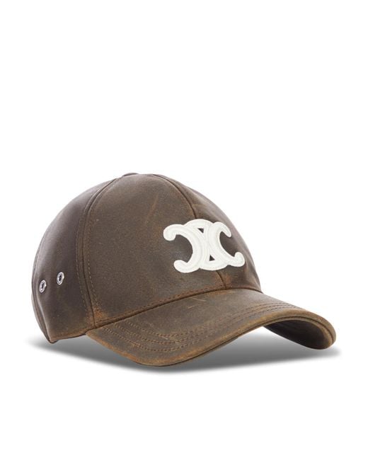 Céline Brown Triomphe Leather Baseball Cap for men