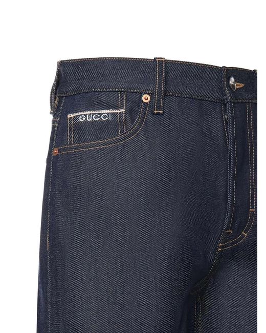 Gucci Blue Logo Patch Denim Trousers for men