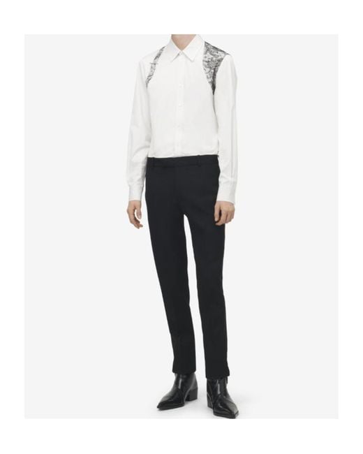 McQueen White Floral Lace Harness Shirt for men