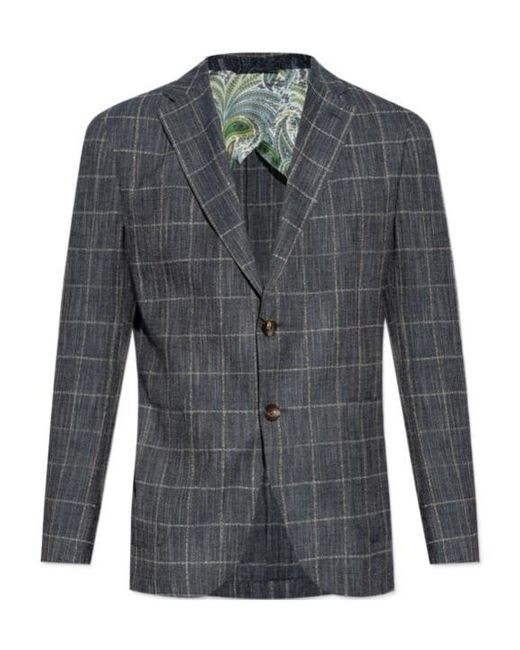 Etro Gray Single Breasted Checked Blazer for men