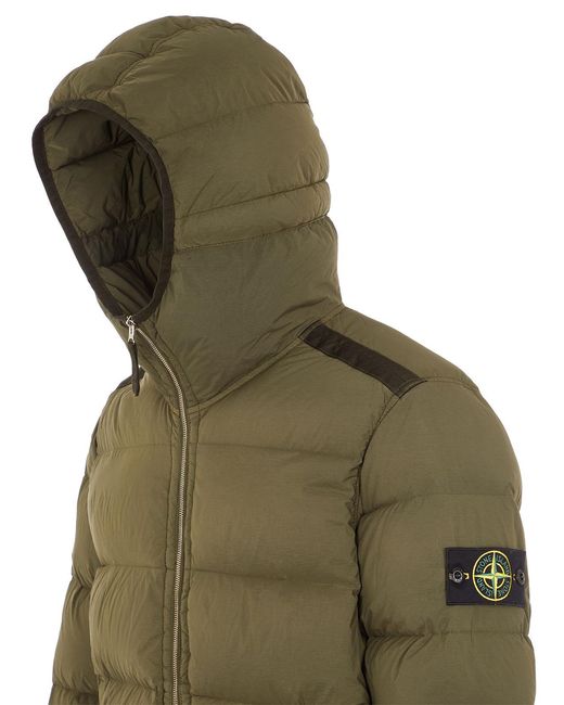 Stone Island Green Compass Patch Zip-Up Puffer Jacket for men