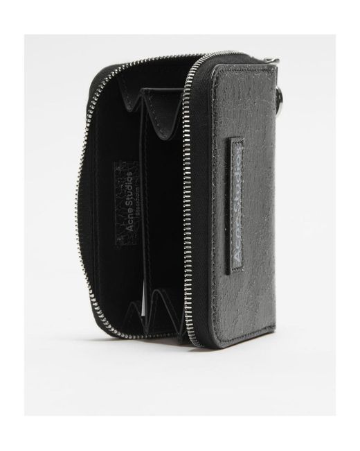 Acne Gray Logo-Patch Cracked Leather Wallet