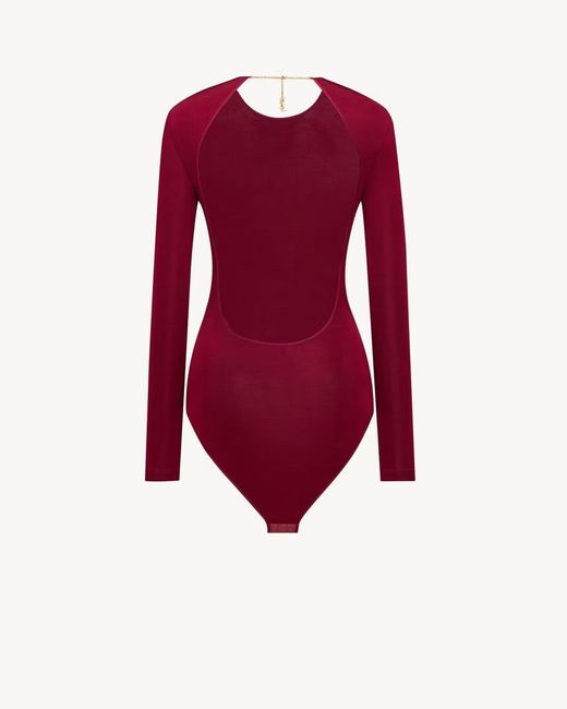 Saint Laurent Red Cassandre Backless Bodysuit