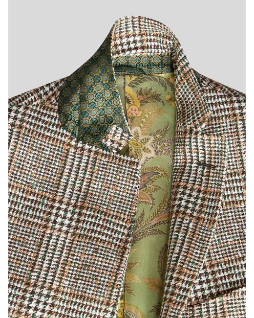 Etro Green Check Linen- And Cotton-Blend Blazer for men