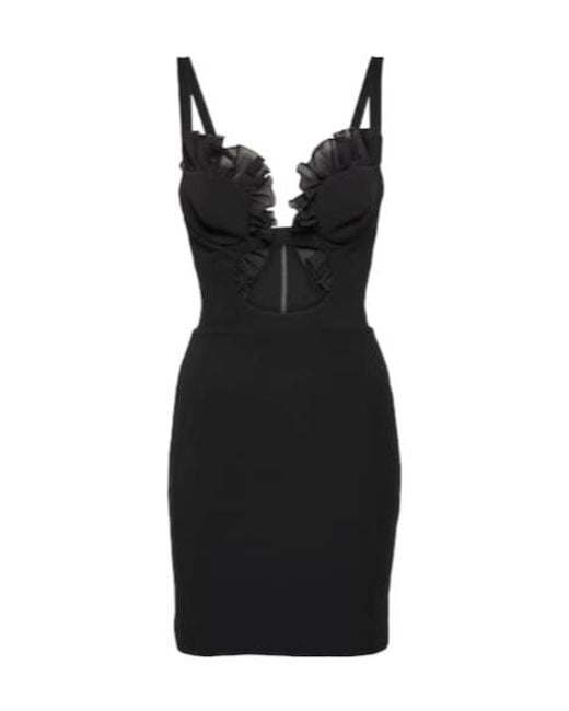 Nensi Dojaka Black Ruffled Cutout Jersey Minidress