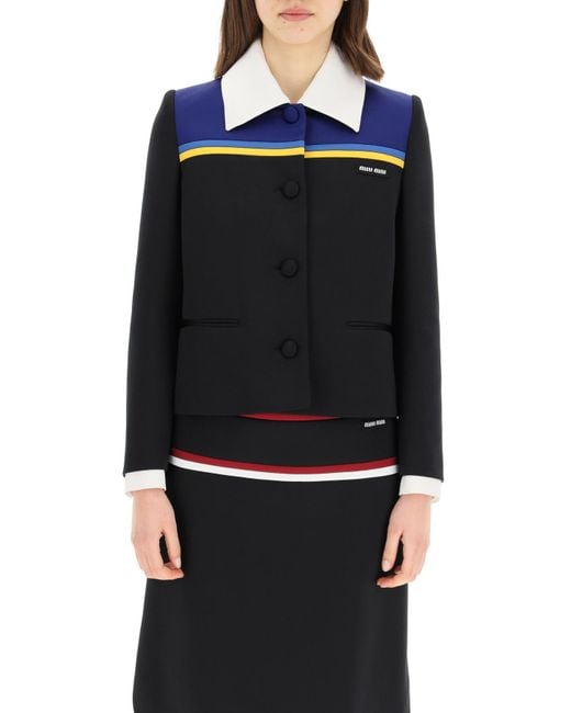 Miu Miu Black Logo-Patch Tailored Jacket