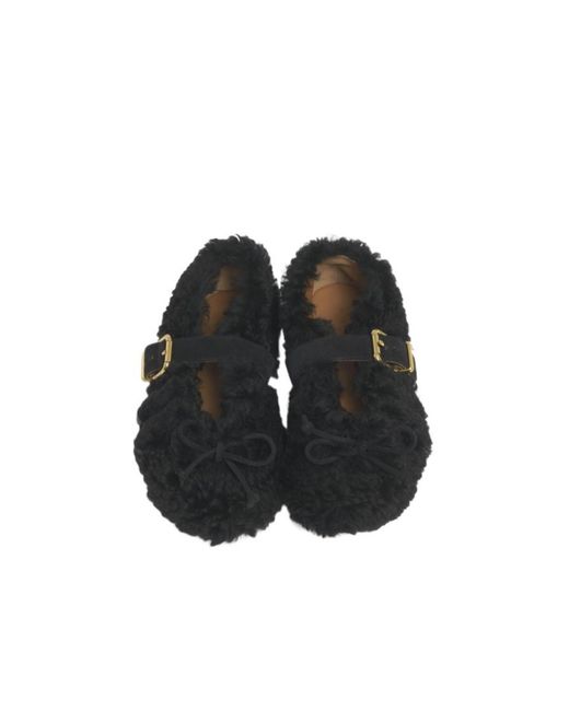 Marni Black Futrzane Buckled Ballet Flats