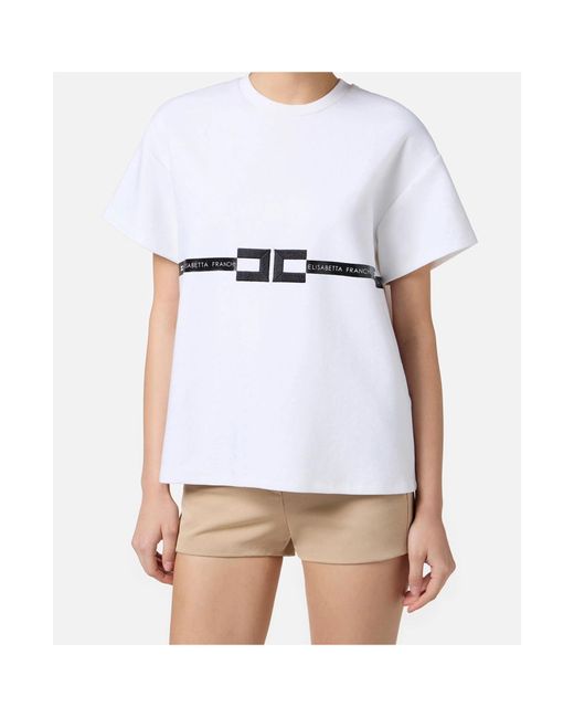 Elisabetta Franchi White Logo Embroidered Jersey T-Shirt