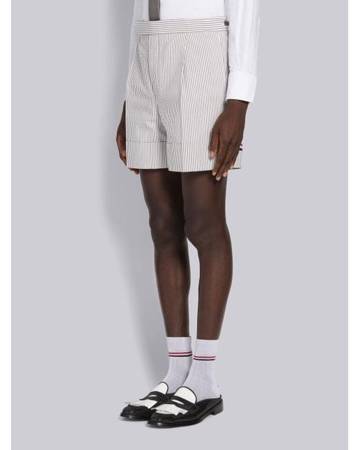 Thom Browne White Striped Seersucker Cuff Shorts for men
