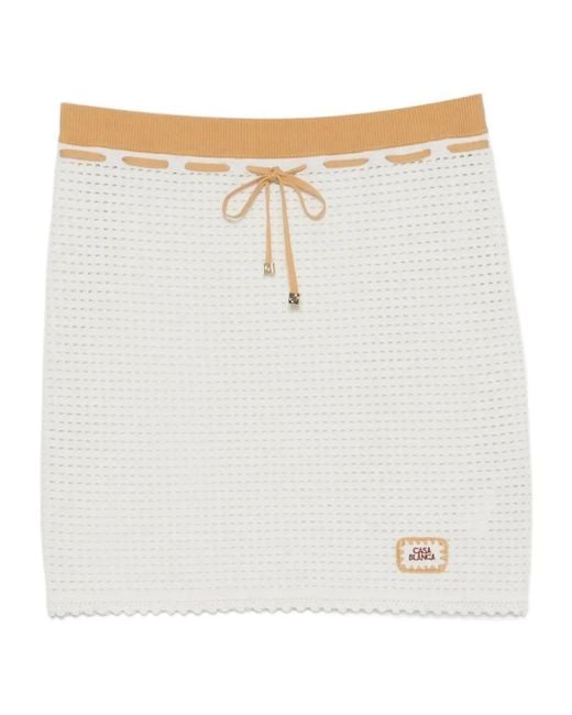 Casablanca White Openknit Drawstring Mini Skirt