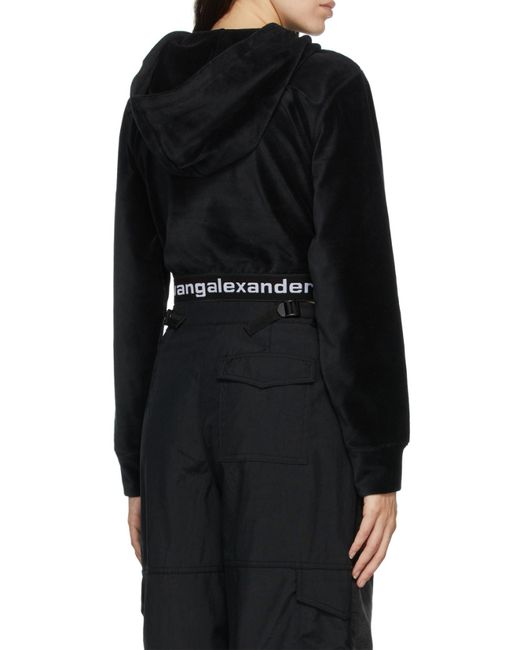 Alexander Wang Black T By Logo Cropped Corduroy Hoodie