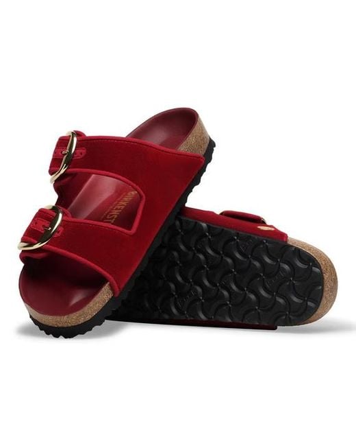 Birkenstock Red Arizona Big Buckle Piping Rivet Logo