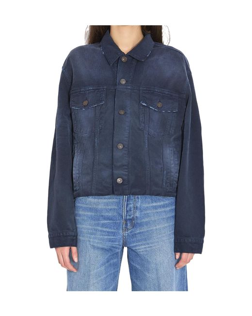 Balenciaga Blue Cropped Old-Effect Denim Jacket