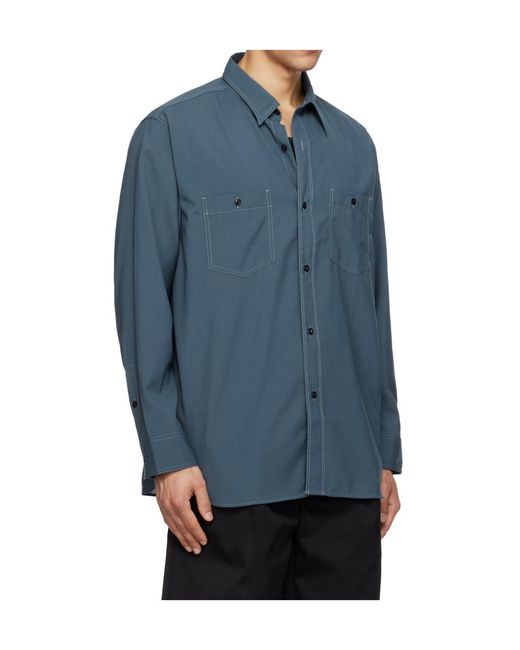 Nanamica Blue Wool Blend Poplin Shirt for men