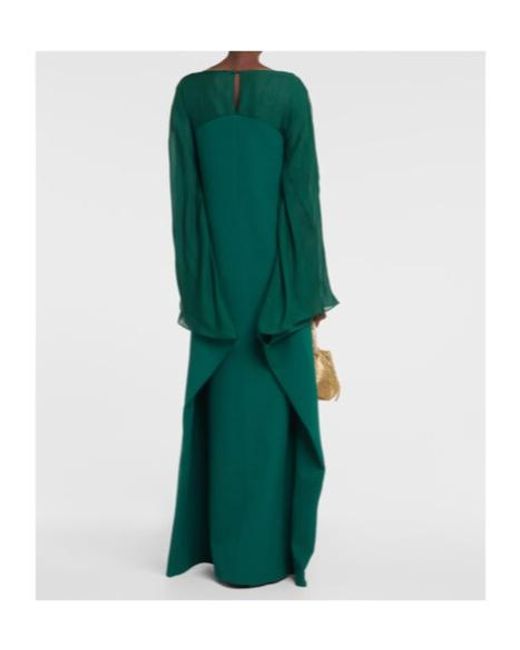 Safiyaa Green Silk-Trimmed Kaftan