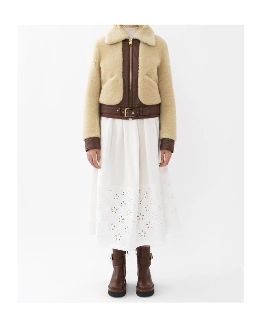 Chloé Natural Chloé Shearling Zipped Bomber Jacket