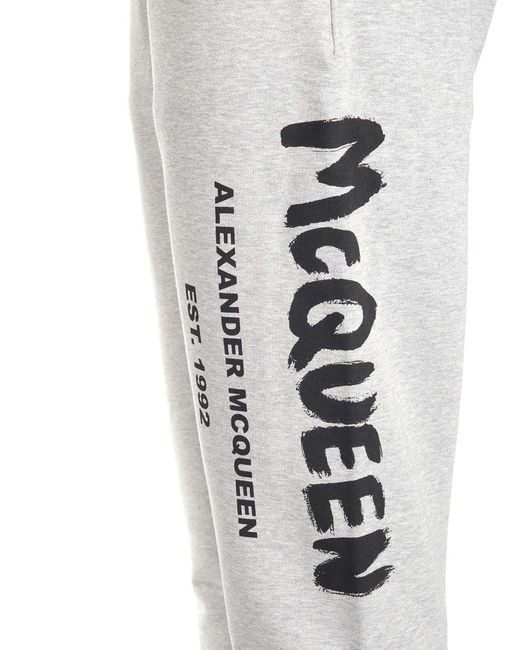 Alexander McQueen Gray Graffiti Logo Printed Joggers for men
