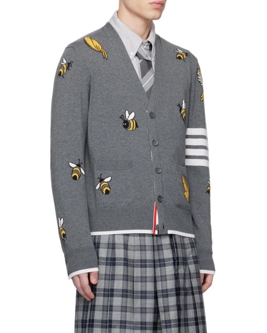 Thom Browne Blue 4-Bar Striped Buttoned Cardigan for men