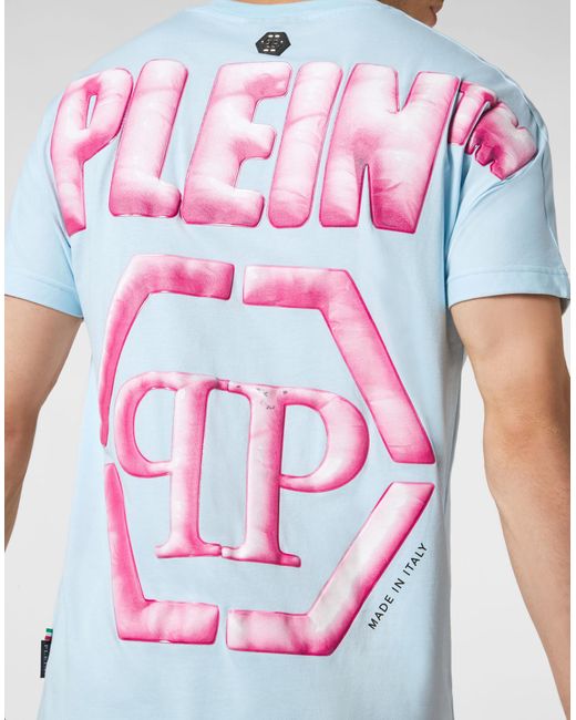 Philipp Plein Blue T-Shirt With Round Neck And Short Sleeves for men