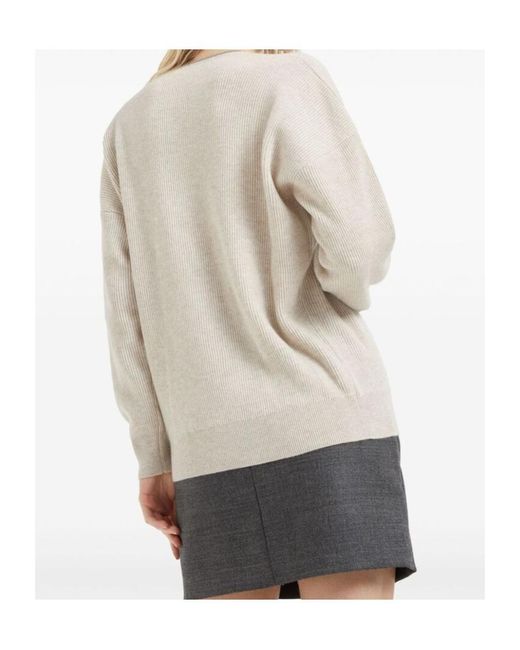 Brunello Cucinelli White Shoulder And Long-Sleeved Sweater