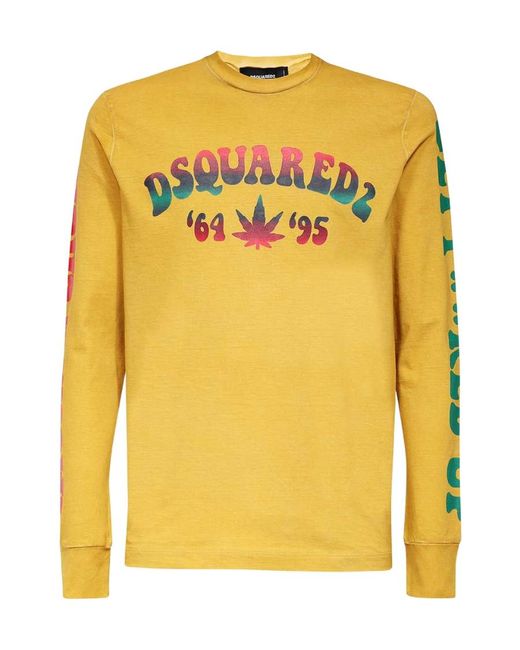 DSquared² Yellow Logo Print Long-Sleeve T-Shirt for men