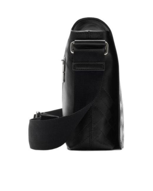 Burberry Black Checked Foldover-Top Messenger Bag for men