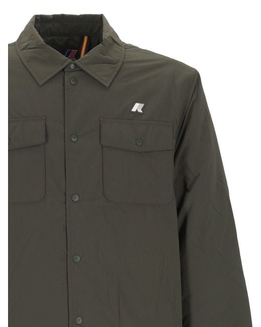 K-Way Green Logo Patch Press-Stud Jacket for men